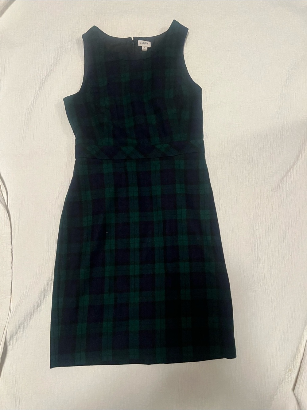 J. Crew Navy and Green Plaid Sleeveless Wool Dress